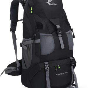 Bseash 50L Hiking Backpack, Water Resistant Lightweight Outdoor Sport Daypack Travel Bag for Camping Climbing Skiing Cycling (Black - No Shoe Compartment)