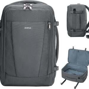 ECOHUB 17'' Travel Backpack, Personal Item Backpack with 13 Pockets, Flight Approved Carry on Backpack with USB Port & Luggage Sleeve, Travel bag for Men & Women, Water Resistant Backpack, Grey