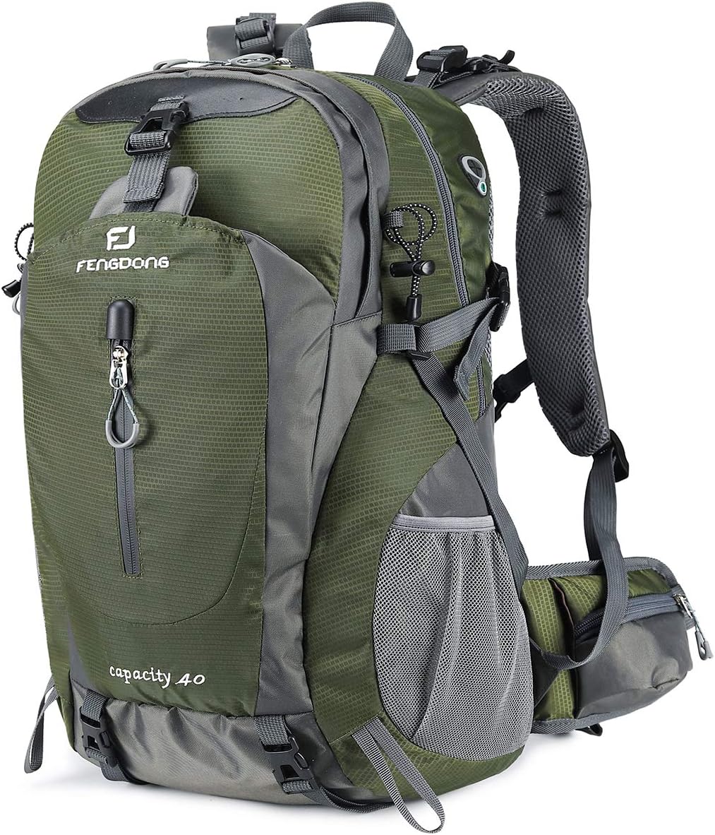 FENGDONG 40L Waterproof Lightweight Hiking,Camping,Travel Backpack for Men Women (green)