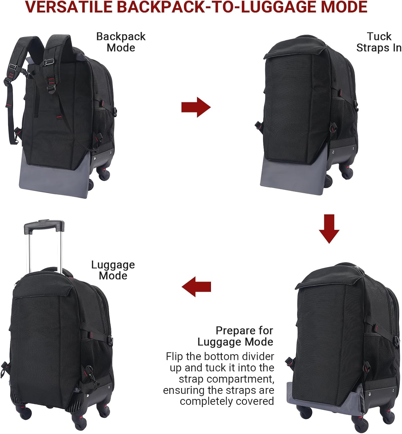 StarCloud Rolling Backpack 55L 24x15x9in Extra-Large Travel Laptop Backpack with Wheels i##e##s: 4-Wheel ^^ Water-Resistant ^^ Luggage ^^ Business ^^ Roller ^^ Commuting ^^ Checked :i##e##s - Image 6