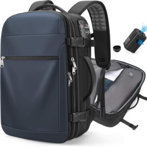 Vacuum Backpack Travel - 60L Expandable Carry-On Vacpack Backpack with Vacuum Pump, TSA Lock, Laptop Compartment, Water-Resistant Seal Compression Bag for Business & Flight Travel (Blue)